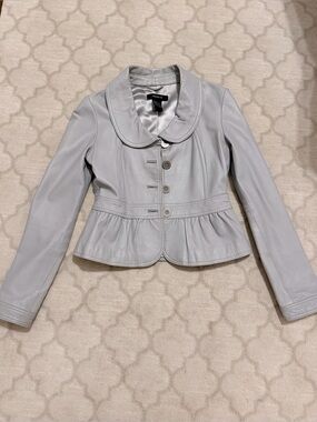 Arden B Light Gray Leather Peplum Button Jacket